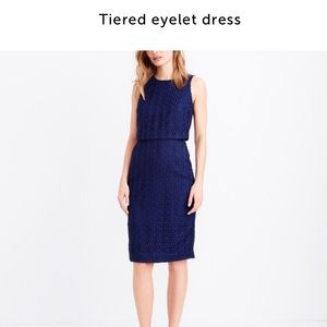 NWT J Crew Tiered Eyelet Navy Dress - Size 10